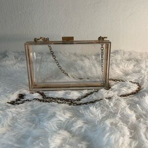 Clear Acrylic Box Crossbody Bag with Gold Chain